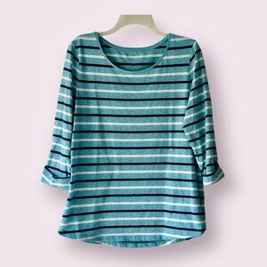 🍁Croft & Barrow 3/4 Sleeves blue/white/navy Stripes Top Blouse Tunics Size L